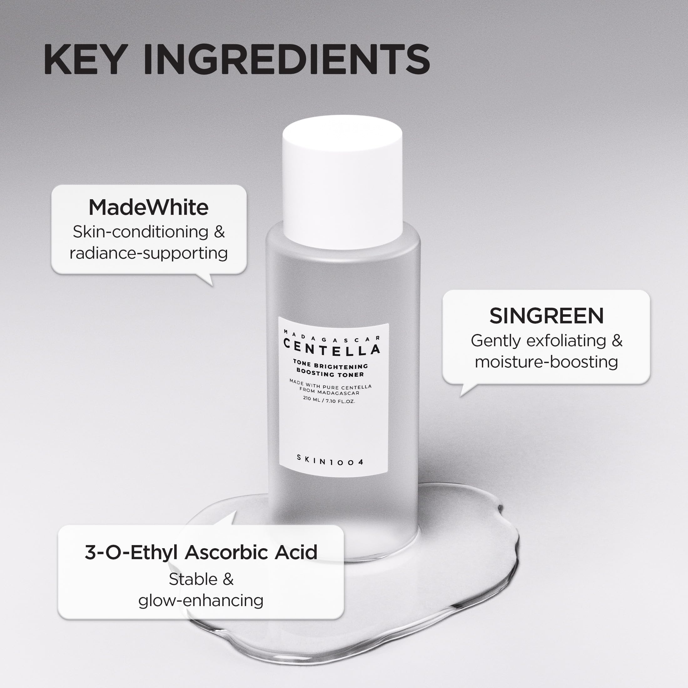 SKIN1004 Tone Glowing Toner bottle pour illustrates lightweight, refreshing daily use