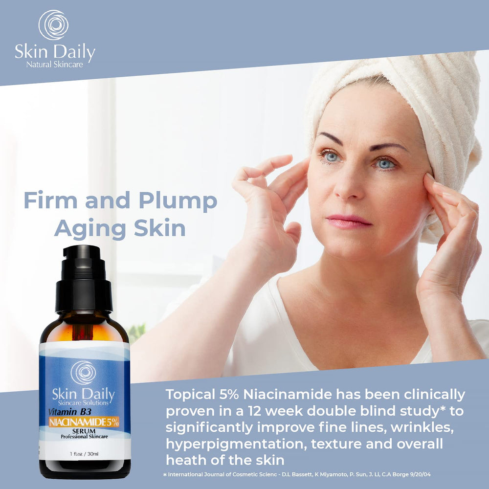 Skin Daily Niacinamide Serum daily-care routine suggests consistent use for brightening.