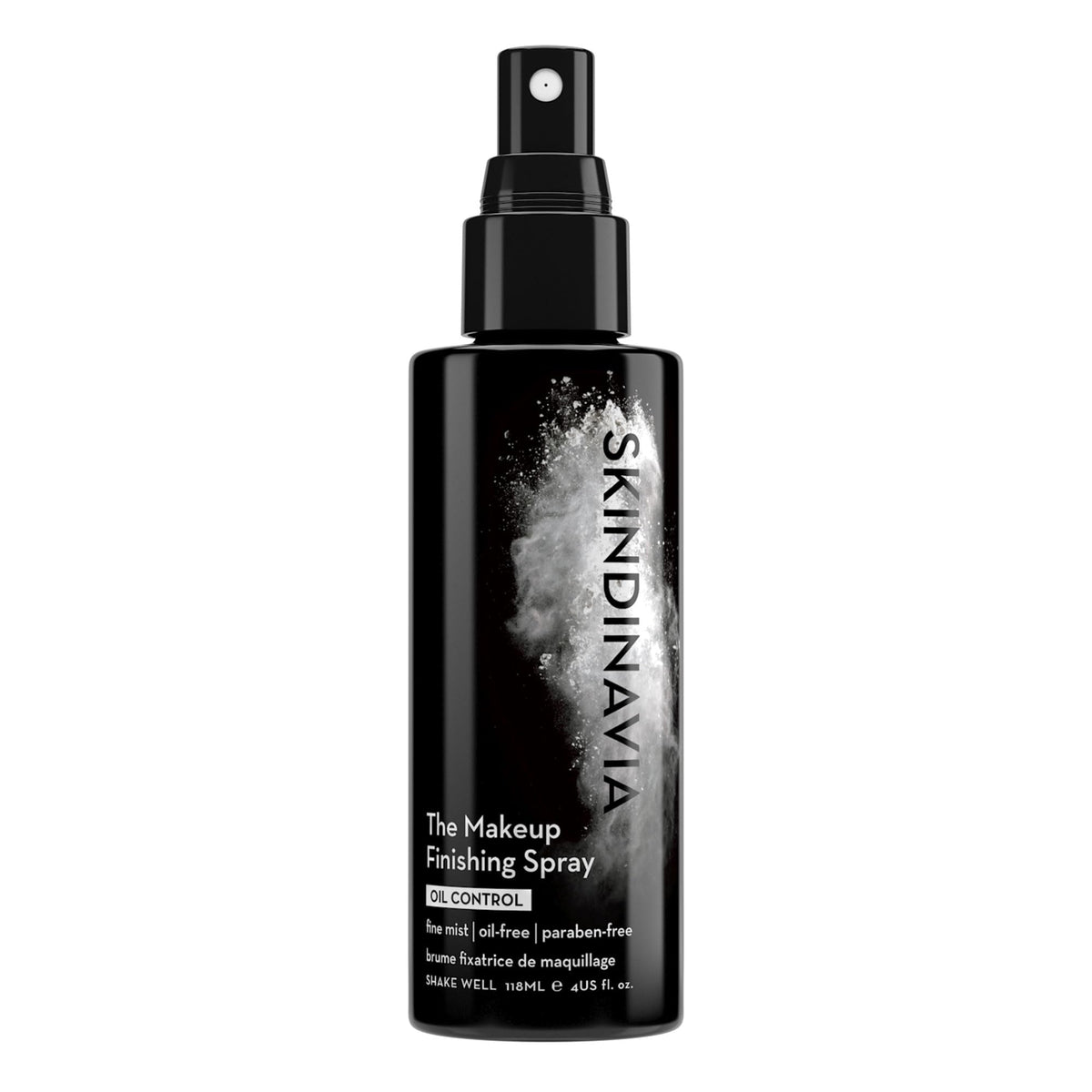 Skindinavia makeup finishing spray bottle delivers oil-control and long-lasting hold.