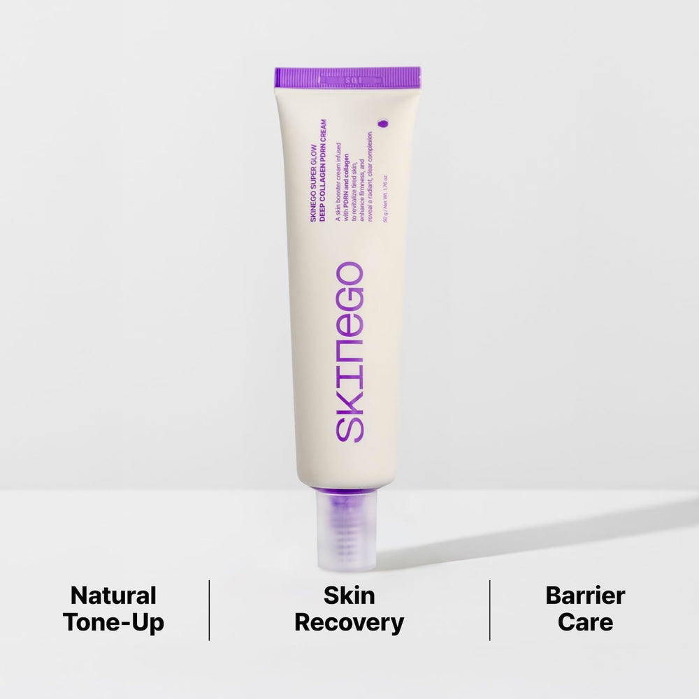 Applying SKINEGO cream on palm shows lightweight, non-sticky feel for daytime use