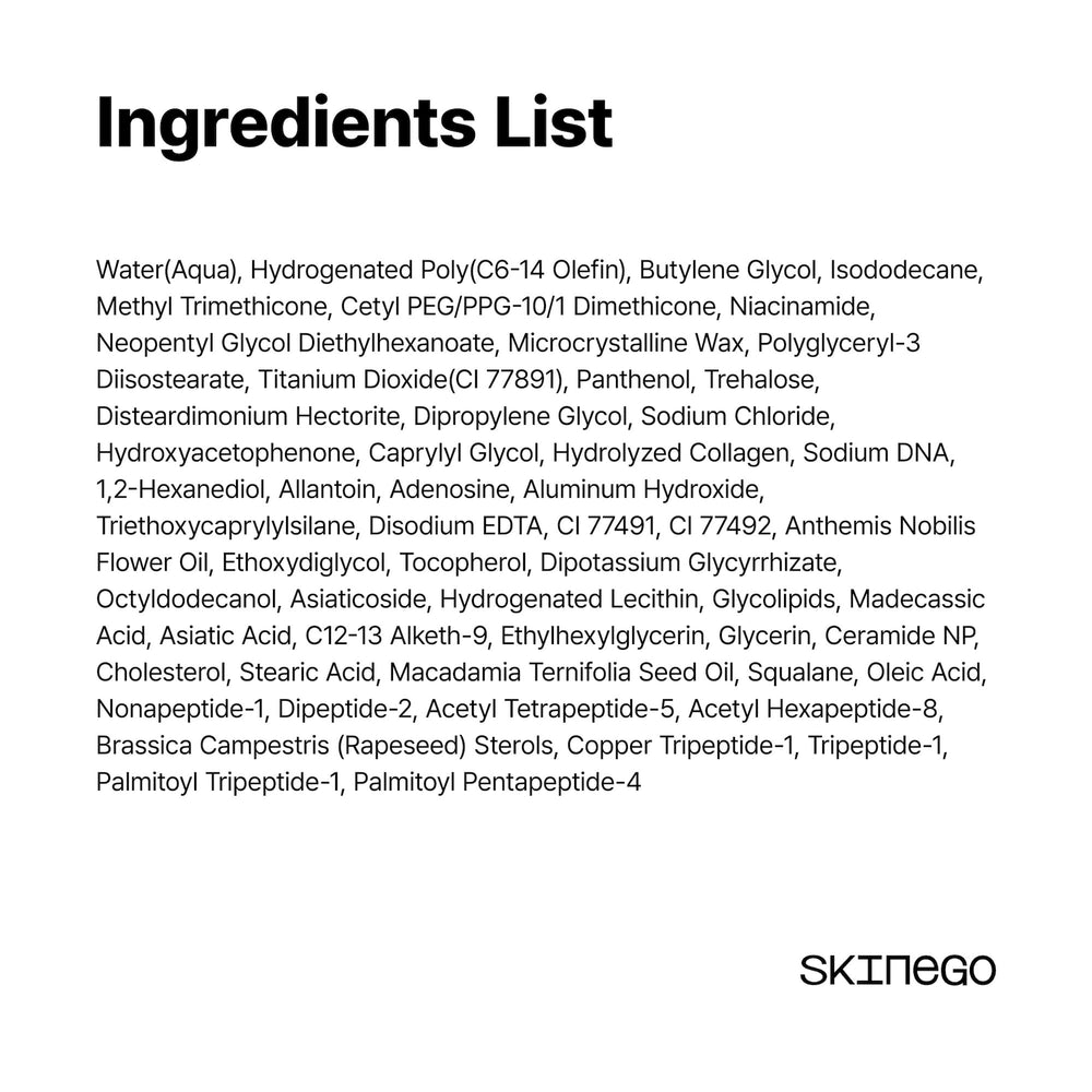 Fragrance-free SKINEGO formula suitable for sensitive skin routines