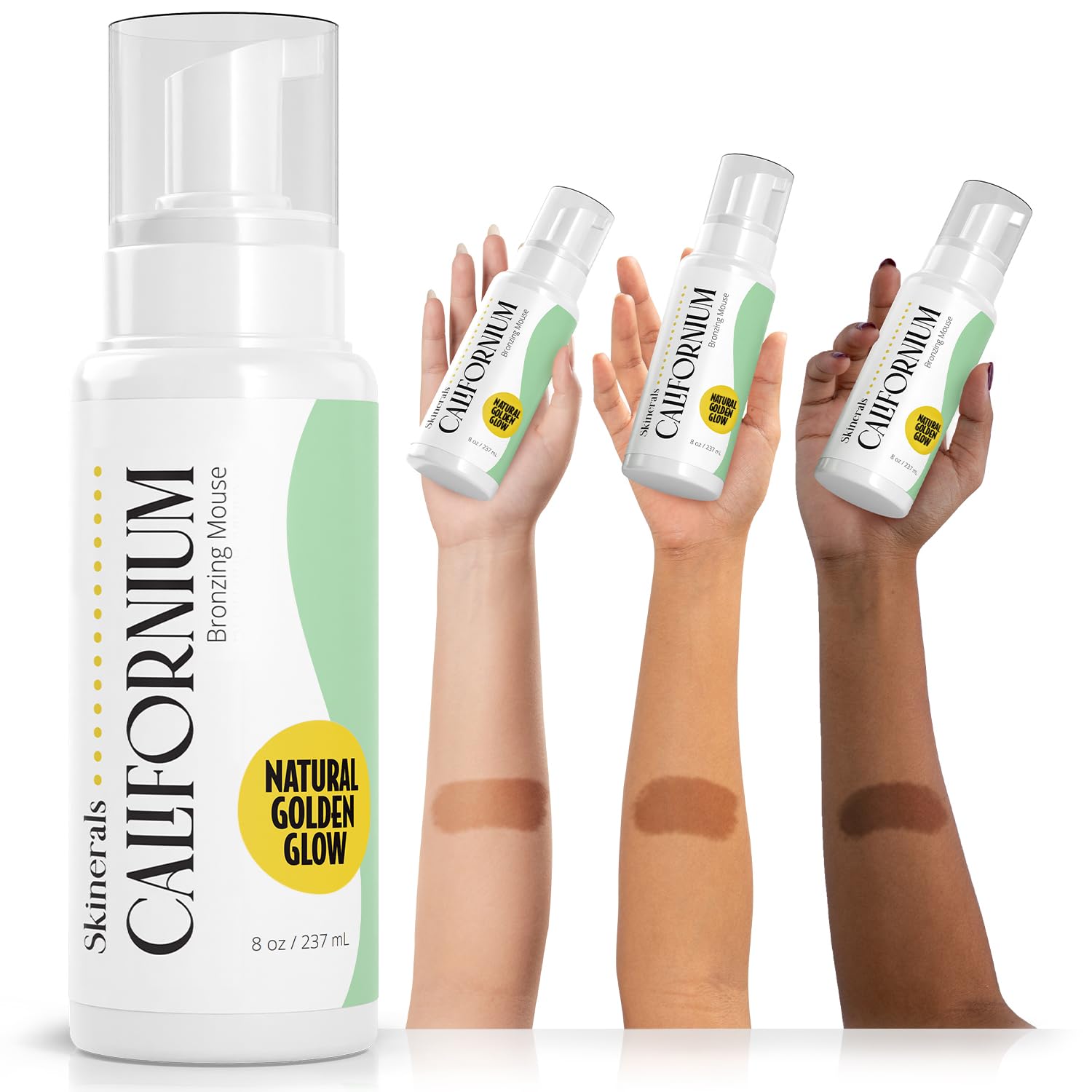Skinerals self-tanner mousse applied on face and body for natural-looking tan.