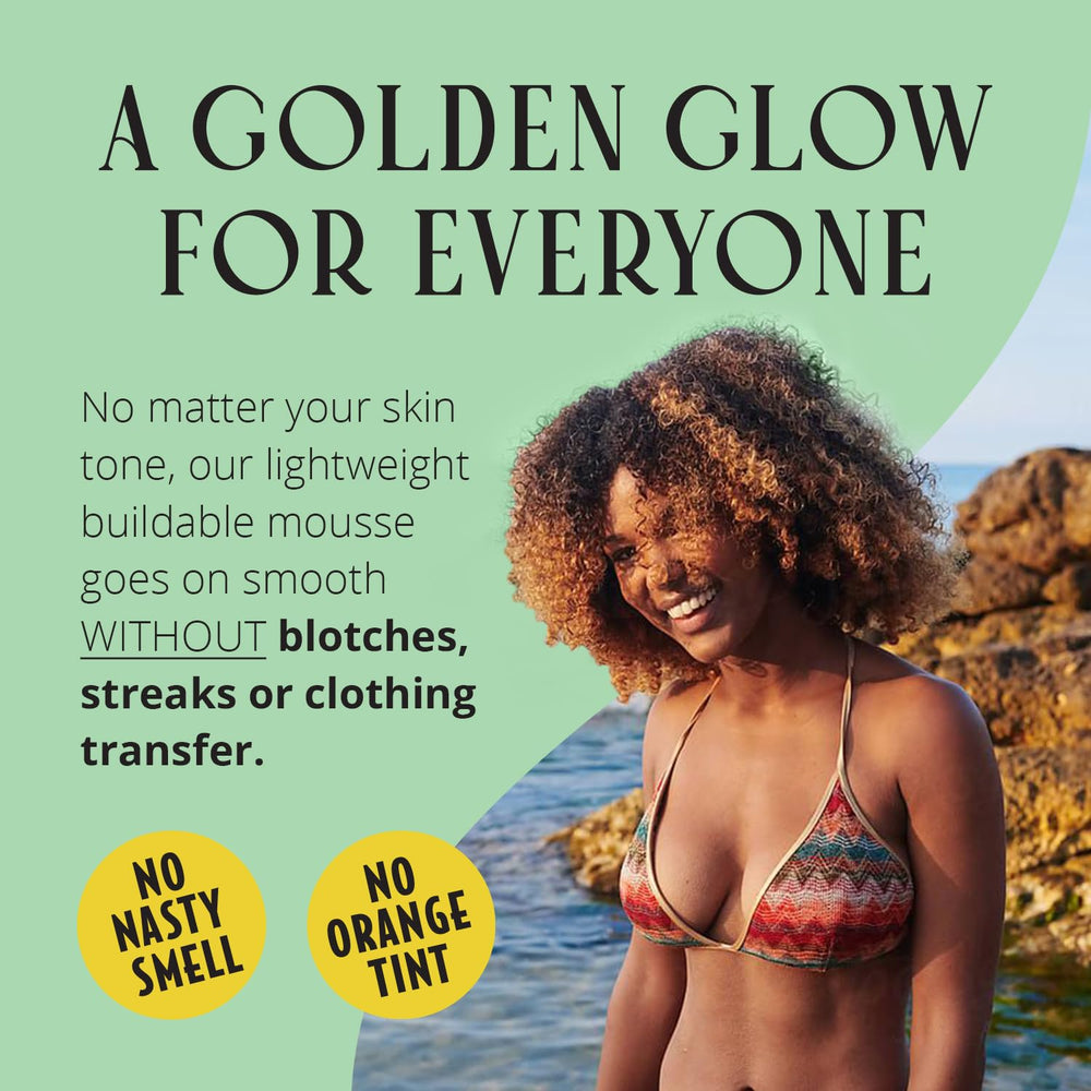 Skinerals self-tanner mousse with plant-based oils hydrates skin for a supple tan.