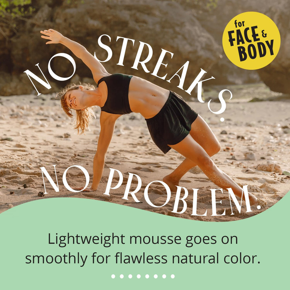 Skinerals self-tanner mousse dries quickly for a fast-drying tan.