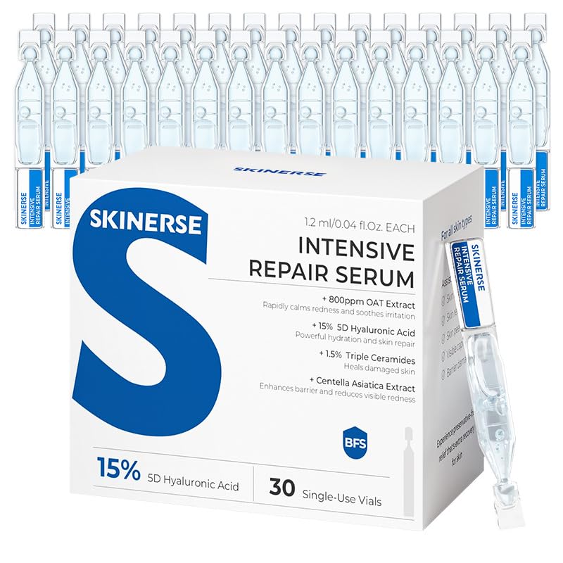 SKINERSE Intensive Repair Serum bottle shows premium hydration for sensitive skin
