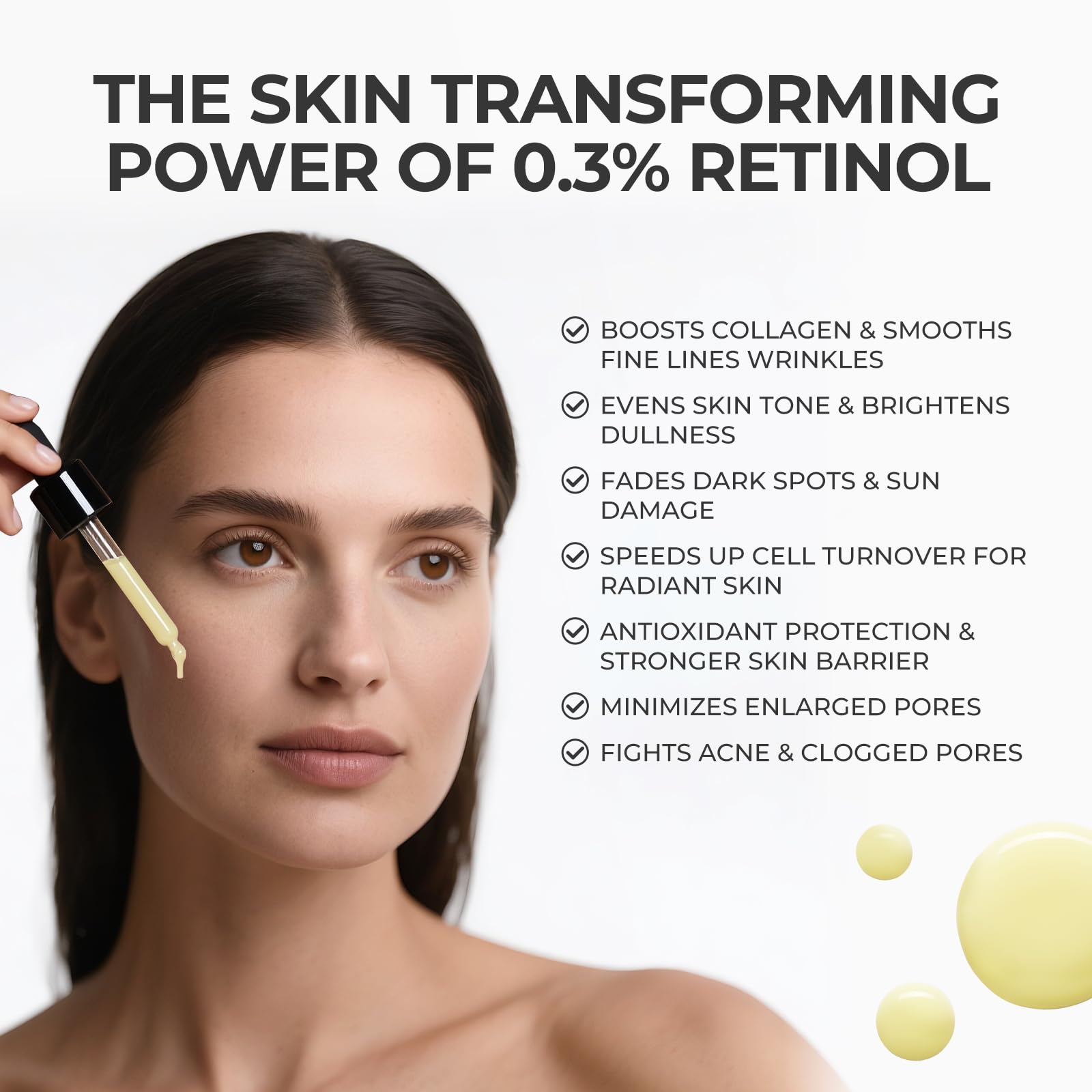 SKINERSE serum texture close-up hints at smoother skin.
