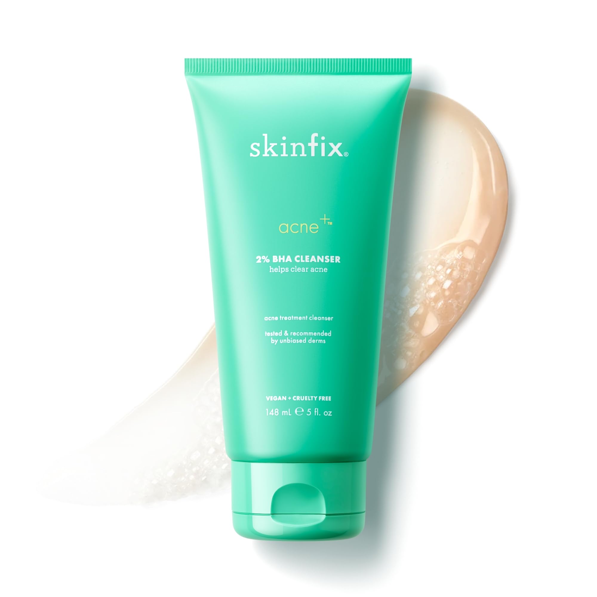 Skinfix 2% BHA Cleanser 5oz bottle demonstrates fragrance-free acne care for sensitive skin.