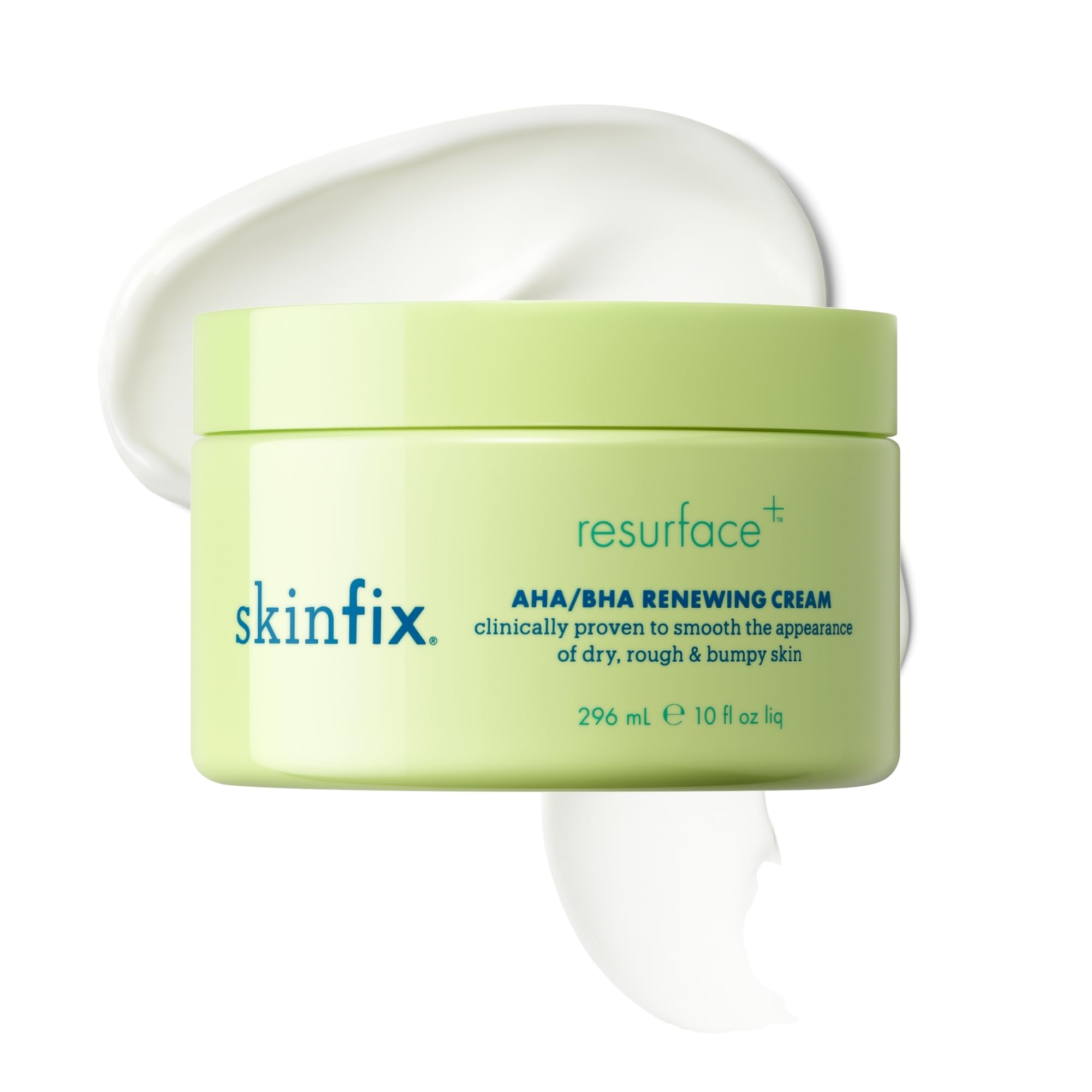 Skinfix AHA/BHA Renewing Body Cream bottle demonstrates gentle exfoliation and vegan formula.