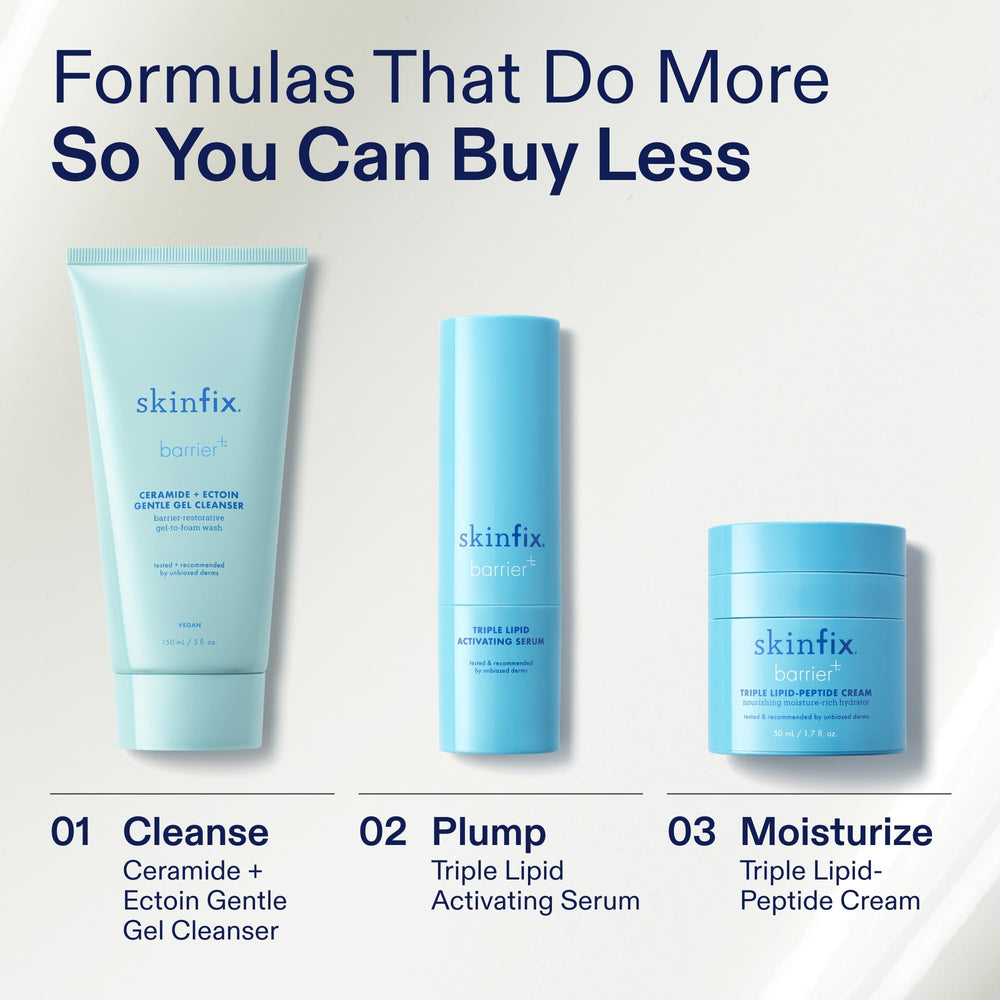 Skinfix ceramide ectoin gel cleanser explains how to use for twice-daily cleansing.