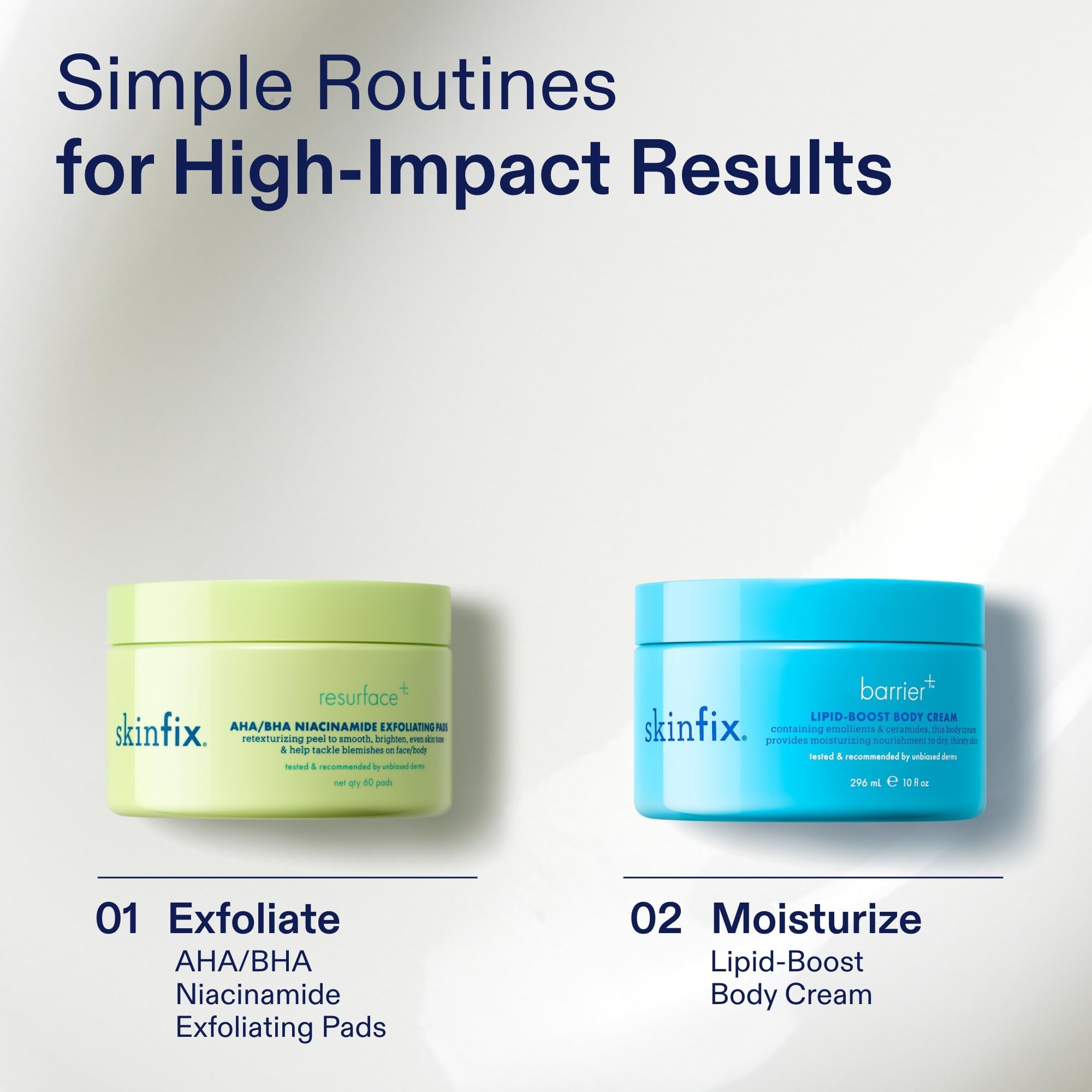 Skinfix exfoliating pads on skin after use reveal refreshed smoother-looking skin