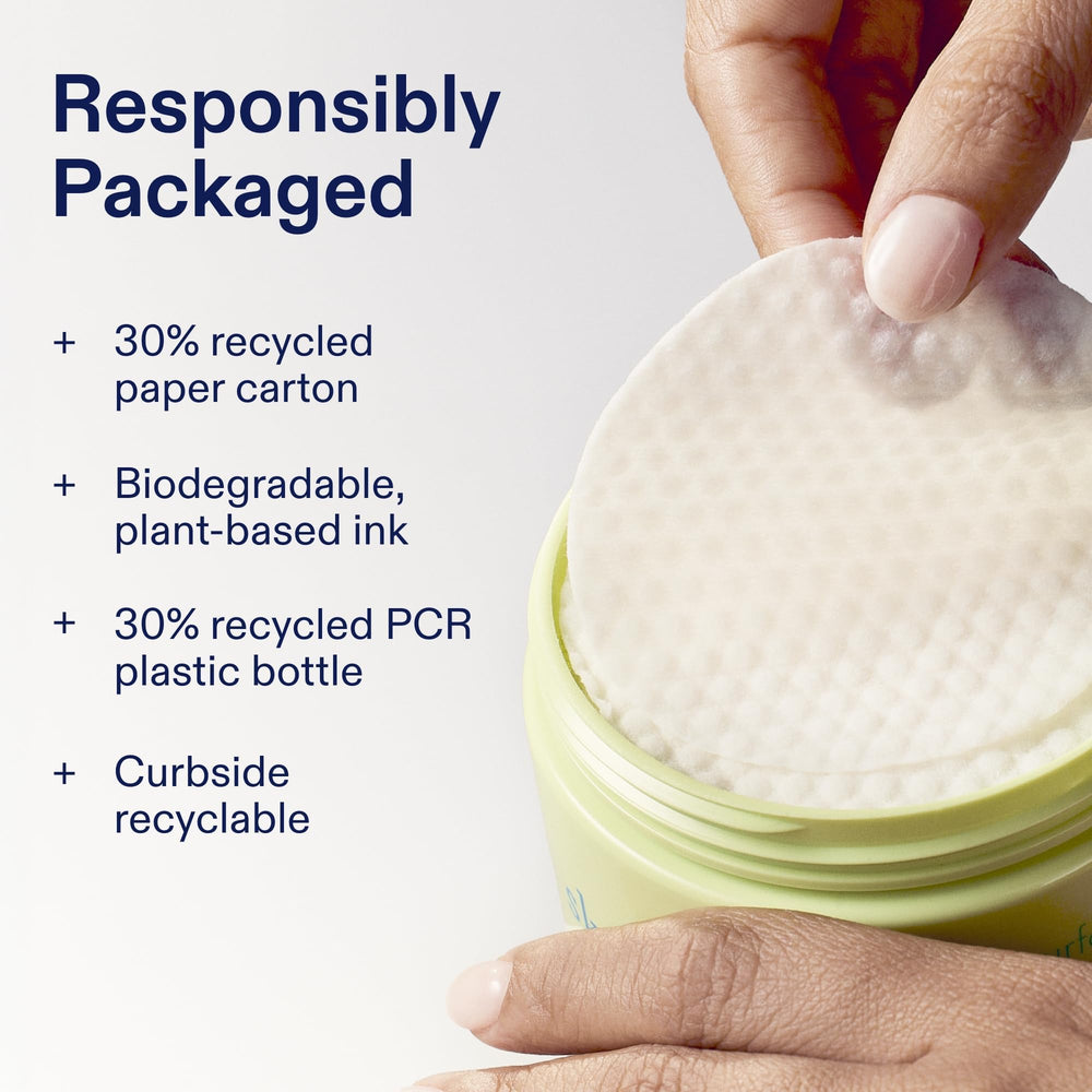 Skinfix exfoliating pads vegan cruelty-free badge indicating clean beauty standards