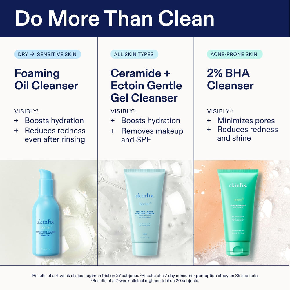 Skinfix Foaming Oil Cleanser red algae blend illustration hints at radiant, hydrated skin.