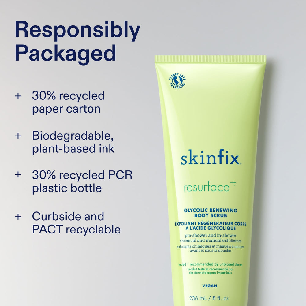 Skinfix Glycolic Renewing Scrub after-shower soft skin closeup