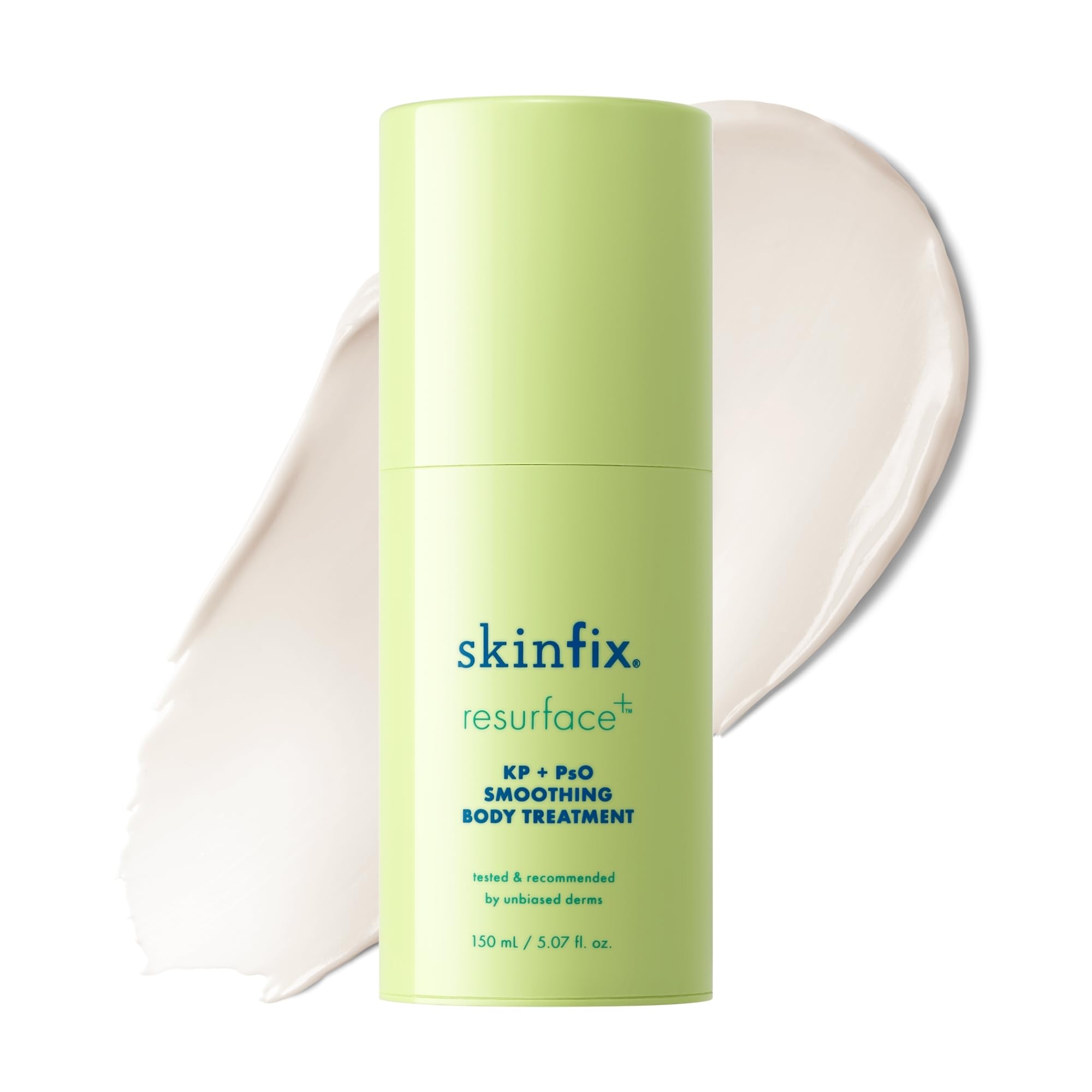 Skinfix KP + PsO Smoothing bottle front shows clinical-grade exfoliation for smoother skin.