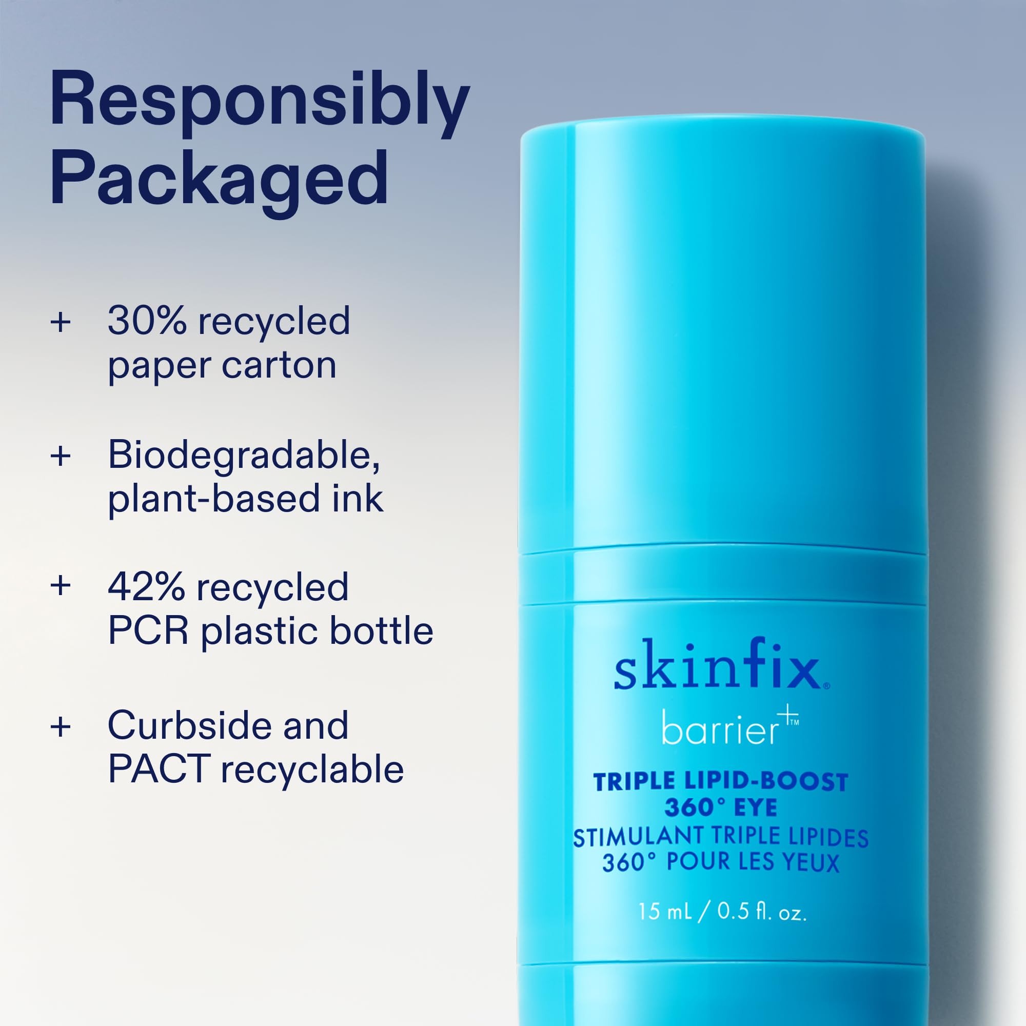 Skinfix Triple Lipid-Boost 360 Eye glycerin-based formula emphasizes hydration and dewy skin.
