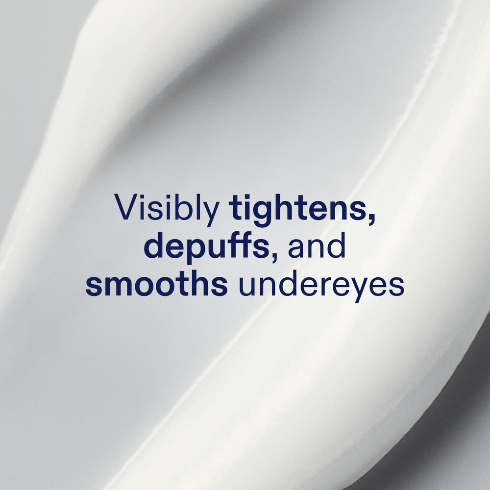Texture detail shows a gel-like cream ideal for smooth under-eye coverage.