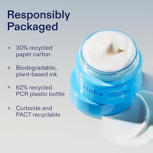 Eye-area close-up demonstrates gentle daily use with Skinfix eye treatment.