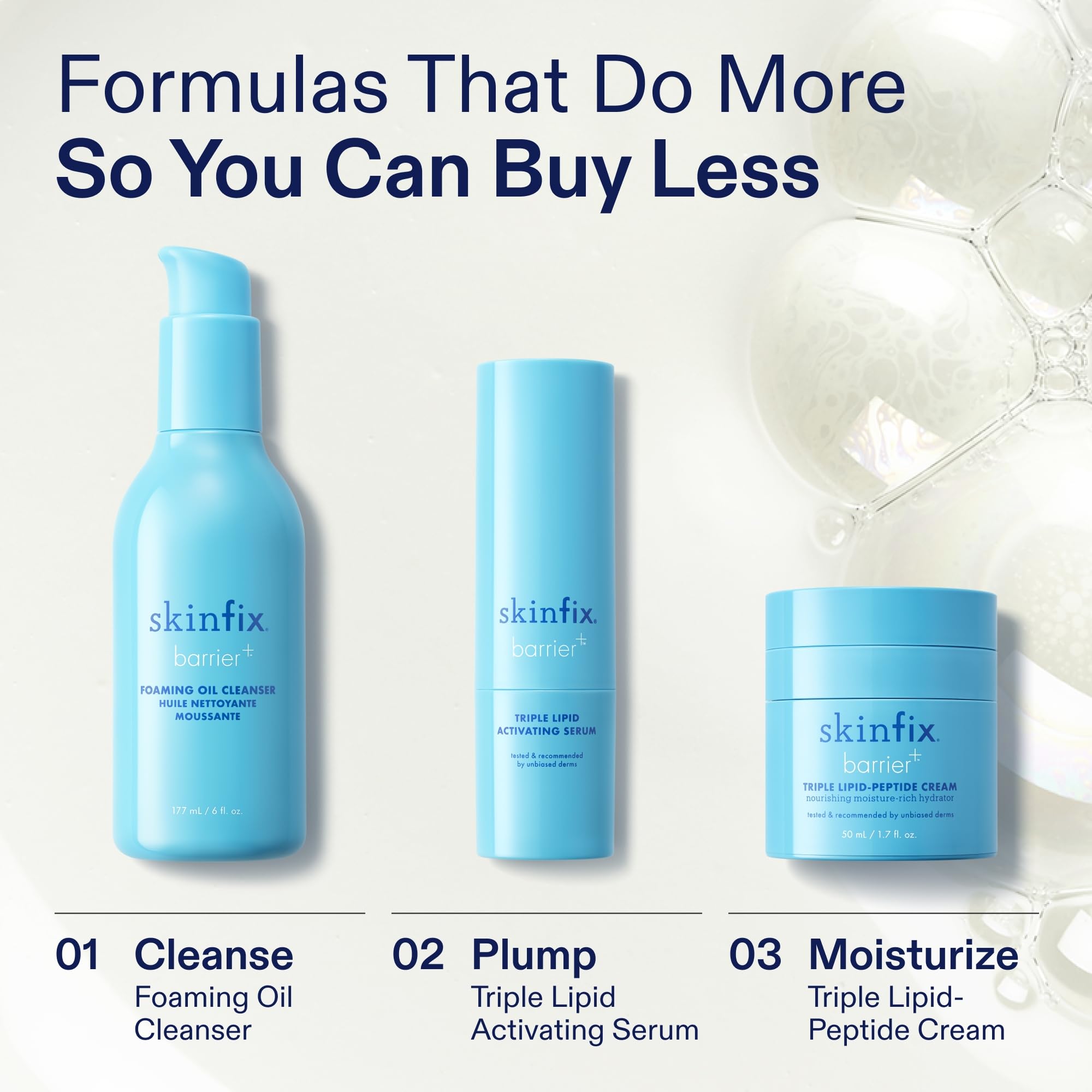 Skinfix triple lipid-peptide cream completes morning routine for hydrated skin.