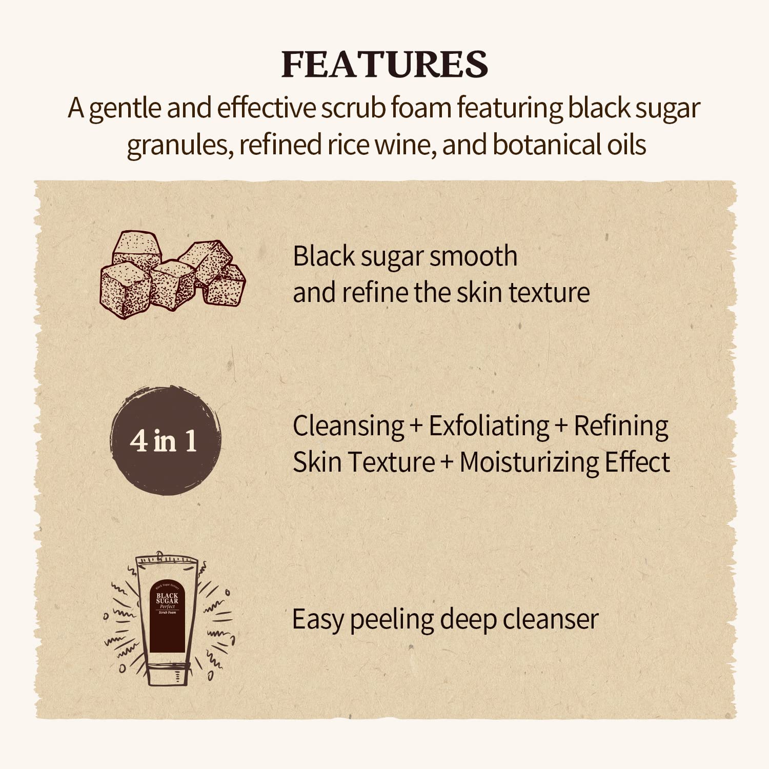 SKINFOOD 1957 Black Sugar Perfect Scrub Foam lather shows creamy foam for comfortable exfoliation.