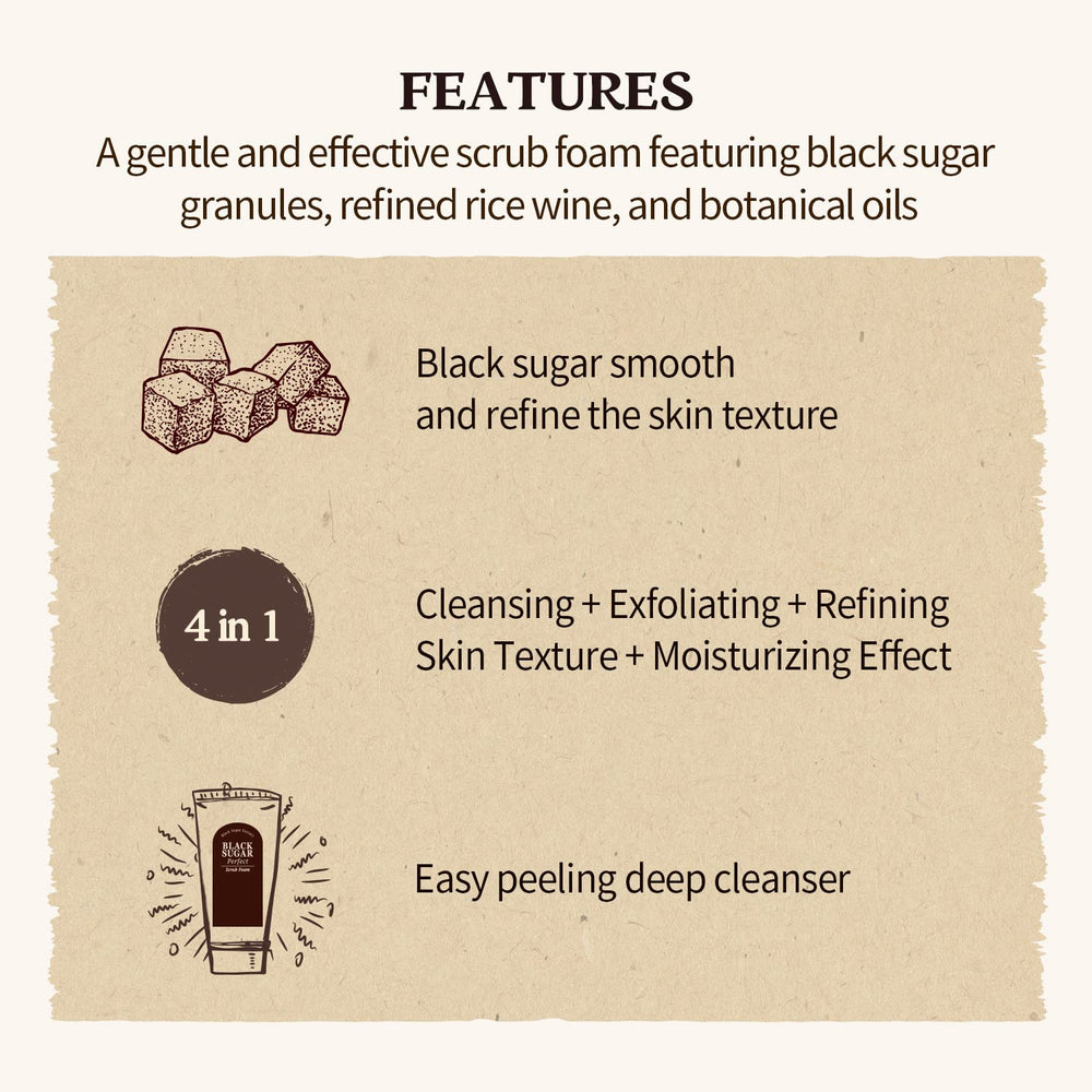 SKINFOOD 1957 Black Sugar Perfect Scrub Foam lather shows creamy foam for comfortable exfoliation.