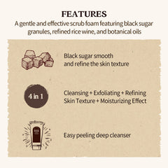 SKINFOOD 1957 Black Sugar Perfect Scrub Foam lather shows creamy foam for comfortable exfoliation.