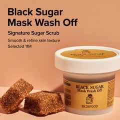 Close-up of SKINFOOD 1957 Black Sugar Mask texture for gentle exfoliation.