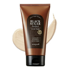 SKINFOOD 1957 Black Sugar Perfect Scrub Foam packaging, easy-to-recognize cleanser for daily skincare routines.