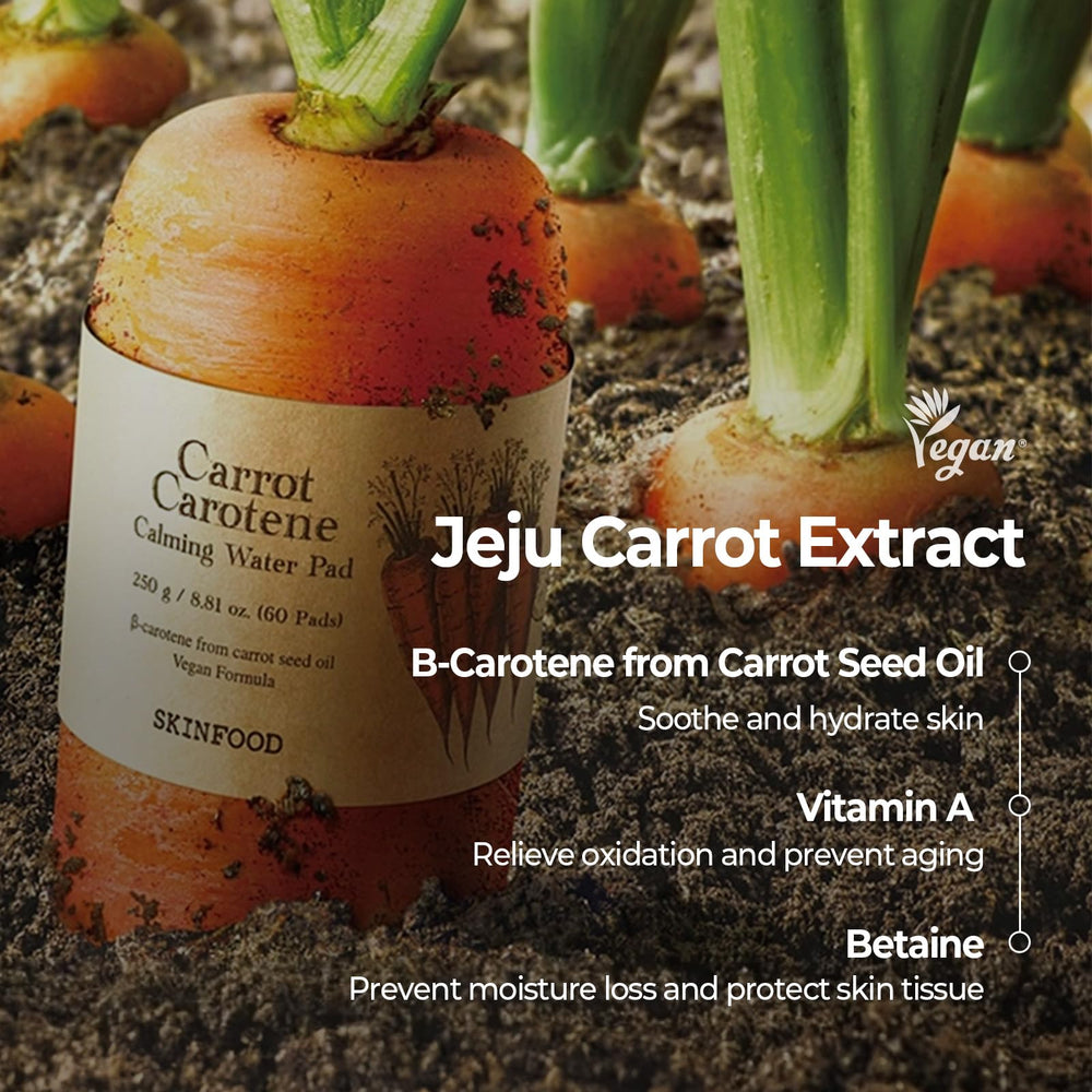 SKINFOOD 1957 carrot calming water pads closeup texture for gentle exfoliation and hydration