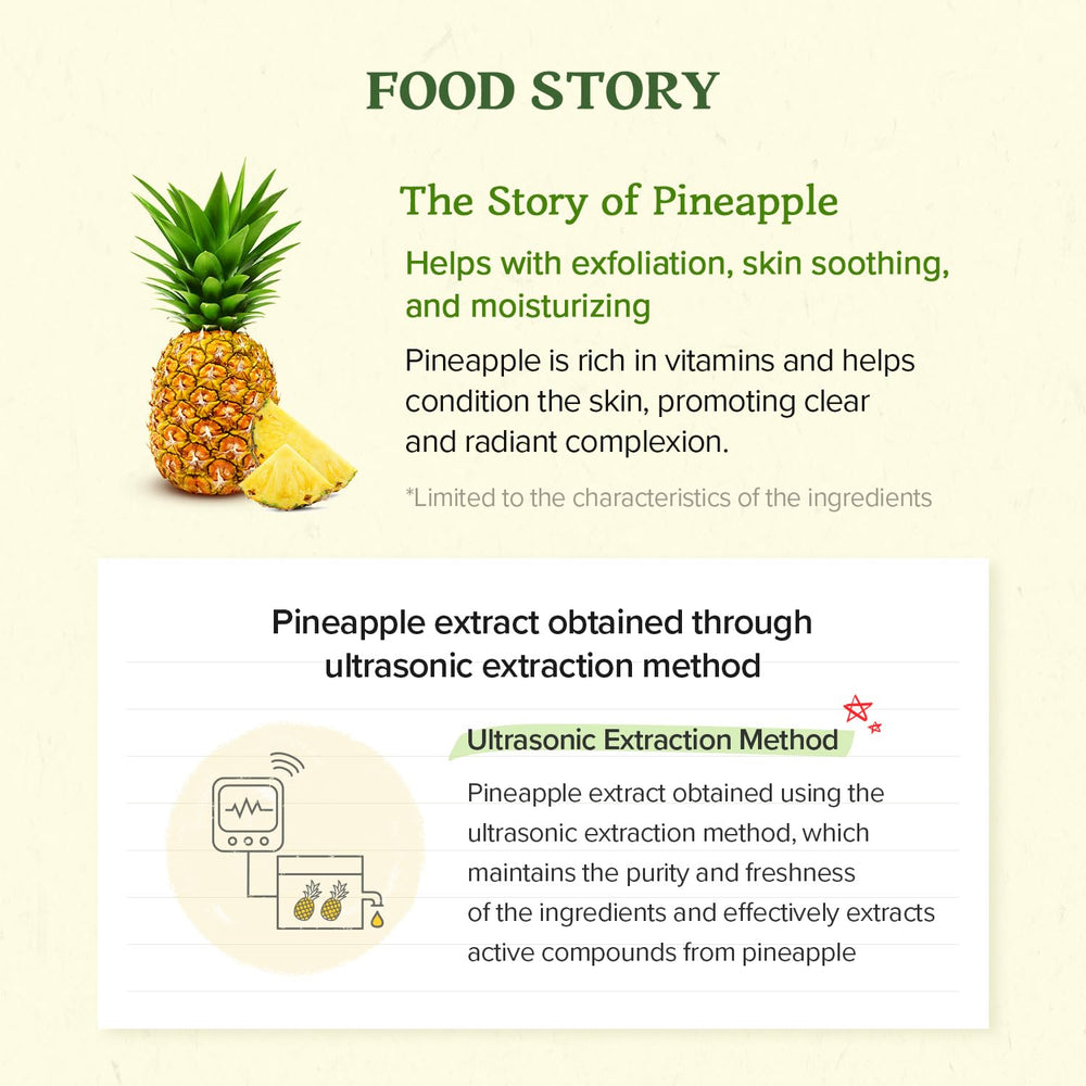 SKINFOOD 1957 pineapple peeling gel on face demonstrates gentle dead-skin removal and glow.