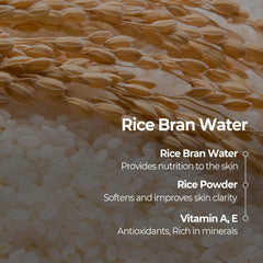 Bottle of SKINFOOD 1957 Rice Bran Water highlights hydrating ingredients