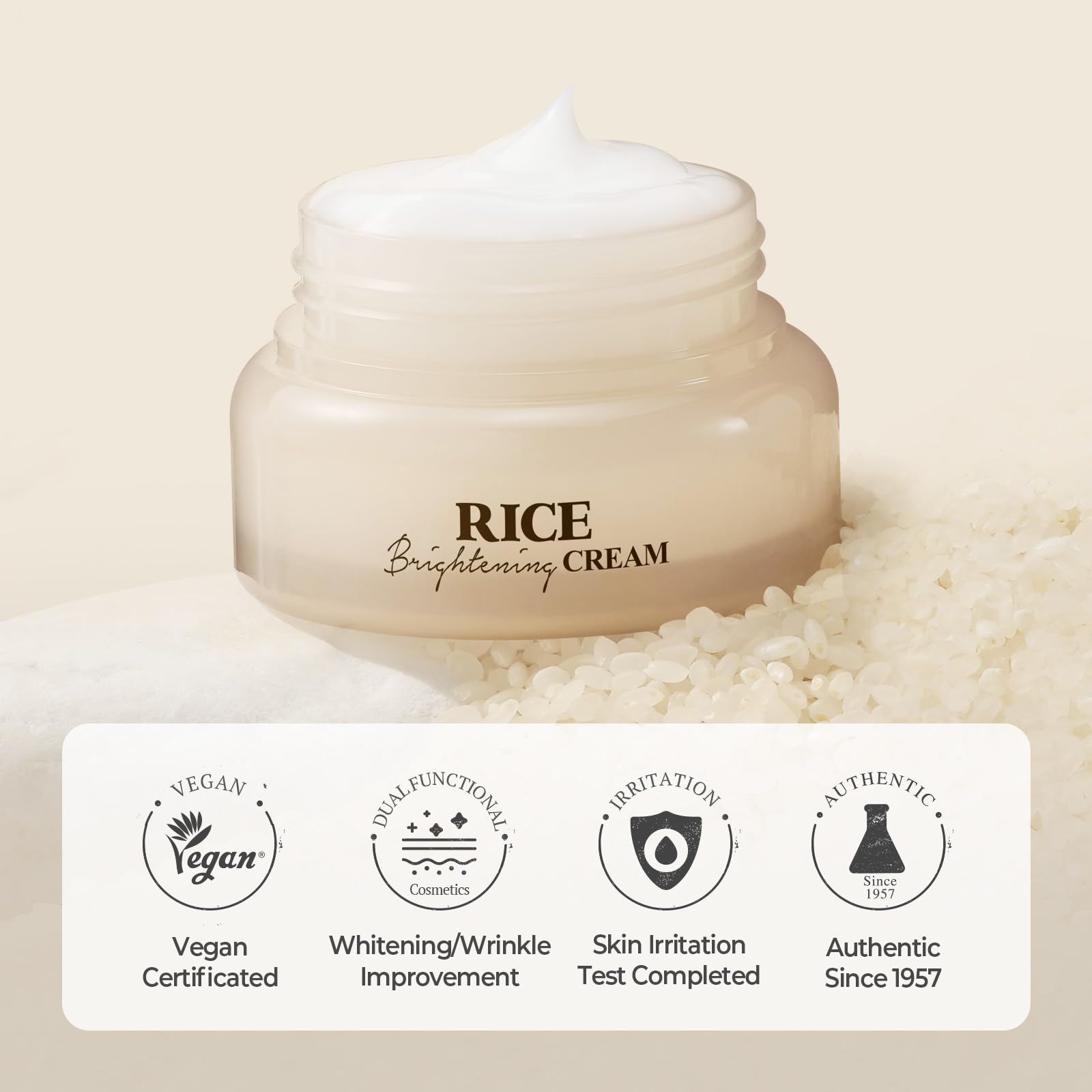 Glass skin look achieved with Skinfood 1957 Rice Brightening Cream glow