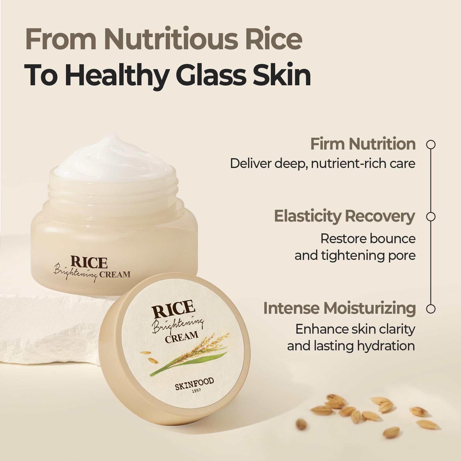 Packaging box of Skinfood 1957 Rice Brightening Cream with heritage branding