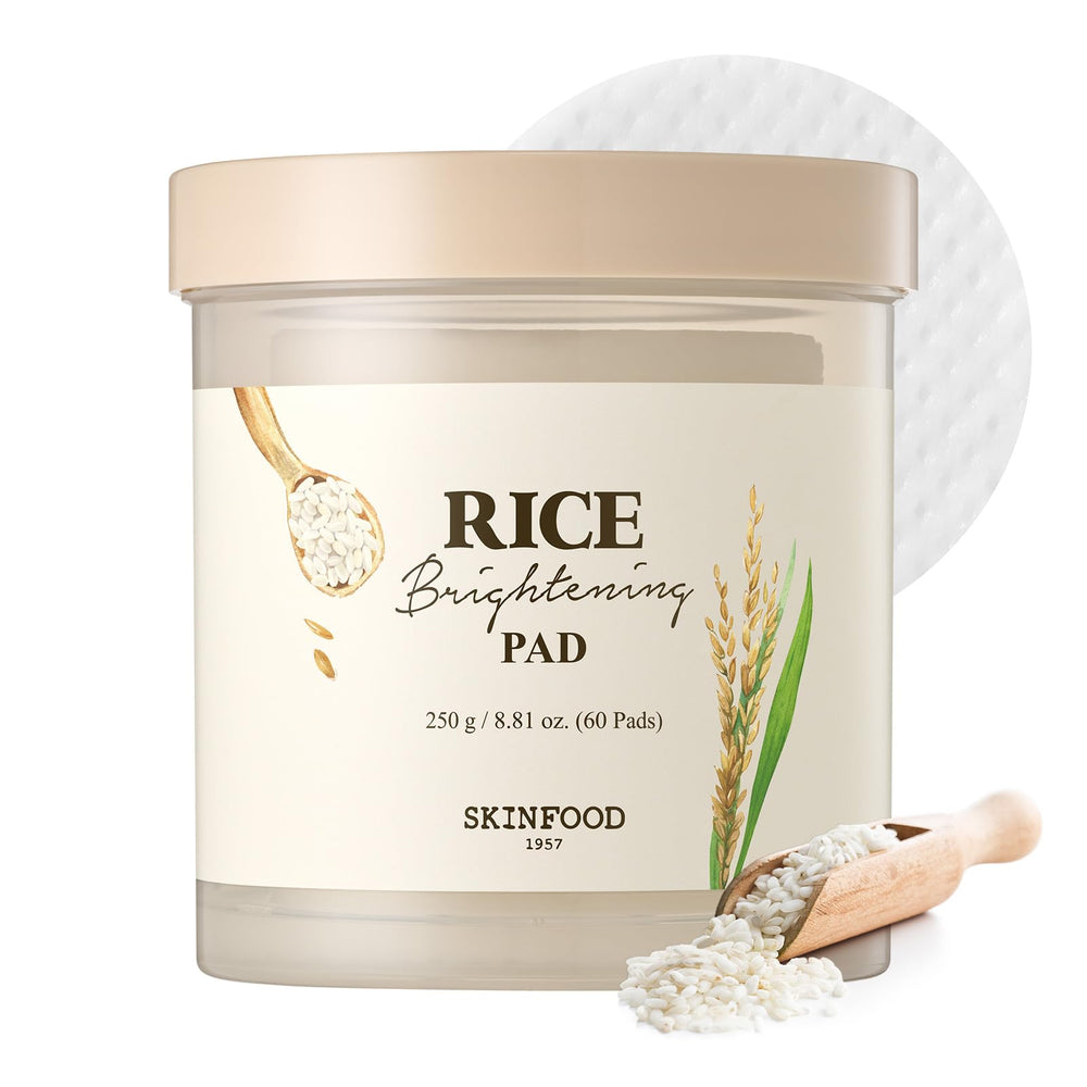 SKINFOOD 1957 rice toner pad close-up, plush cotton pad for gentle exfoliation and hydration