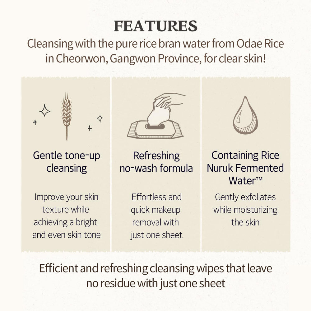 SKINFOOD 1957 Rice Cleansing Wipes texture close-up showing soft tissue for gentle removal