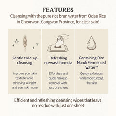 SKINFOOD 1957 Rice Cleansing Wipes texture close-up showing soft tissue for gentle removal