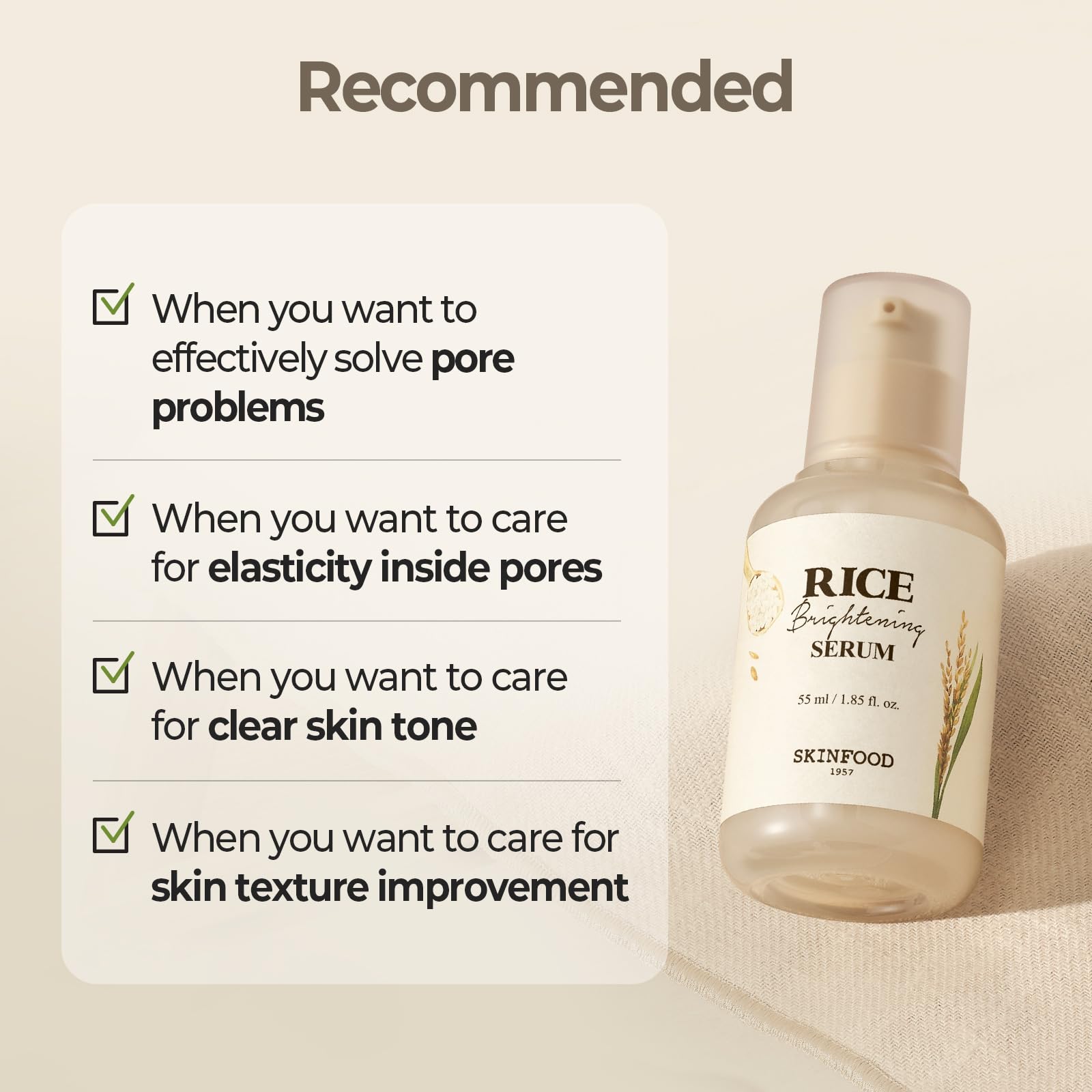 SKINFOOD 1957 Rice Serum fermented rice water shot signals lasting hydration.
