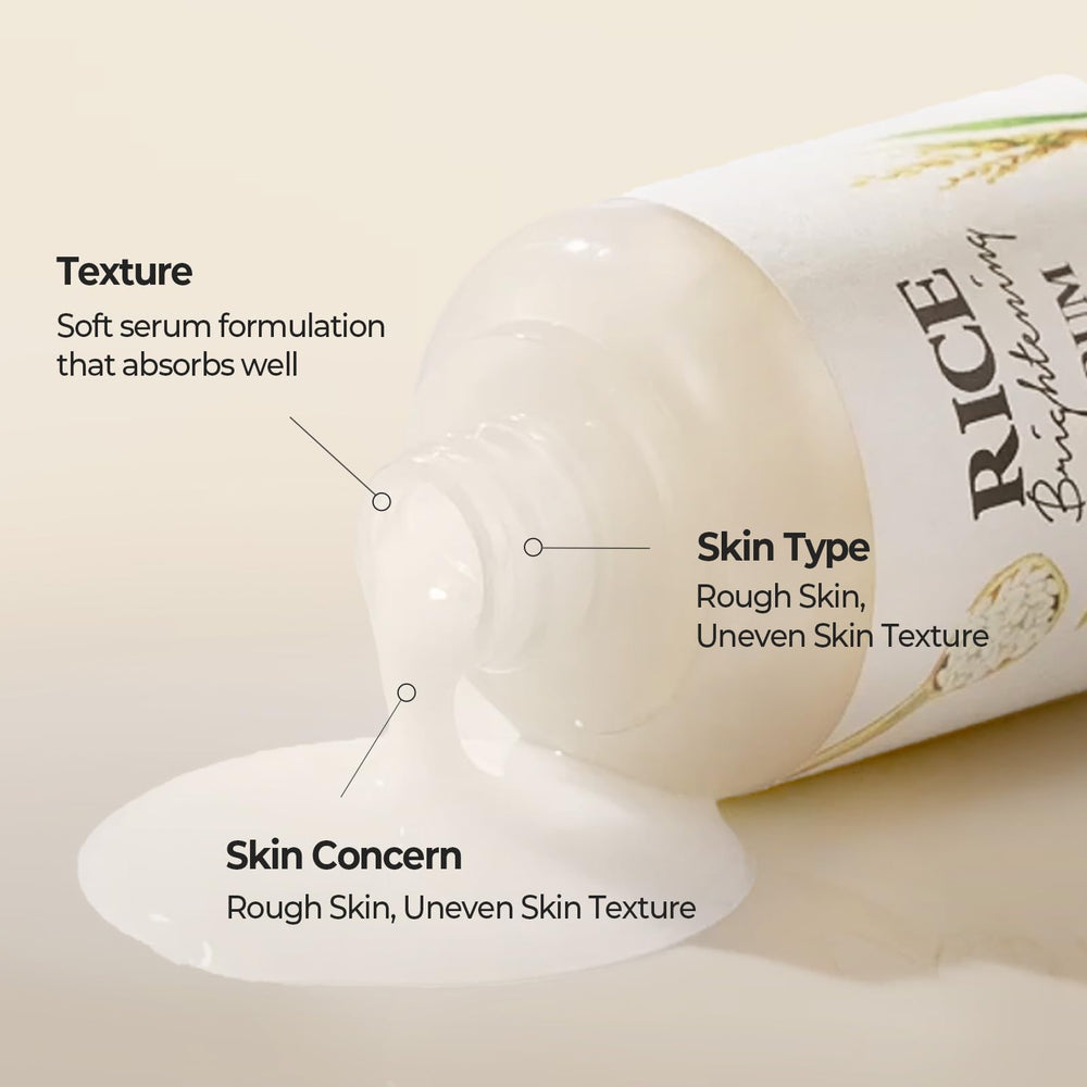 SKINFOOD 1957 Rice Serum routine illustration demonstrates skincare ritual steps.