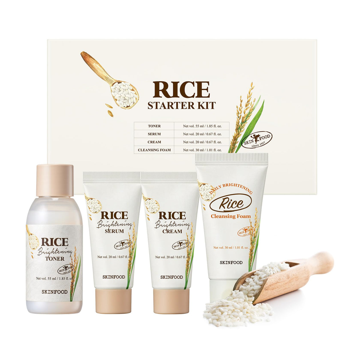 SKINFOOD 1957 Rice Starter Kit box shows complete routine for beginners.