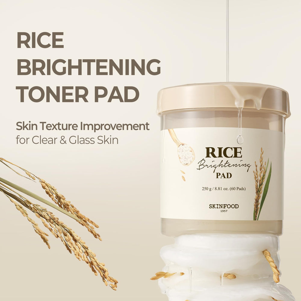 SKINFOOD 1957 rice toner pad in box display, ready for quick daily glow