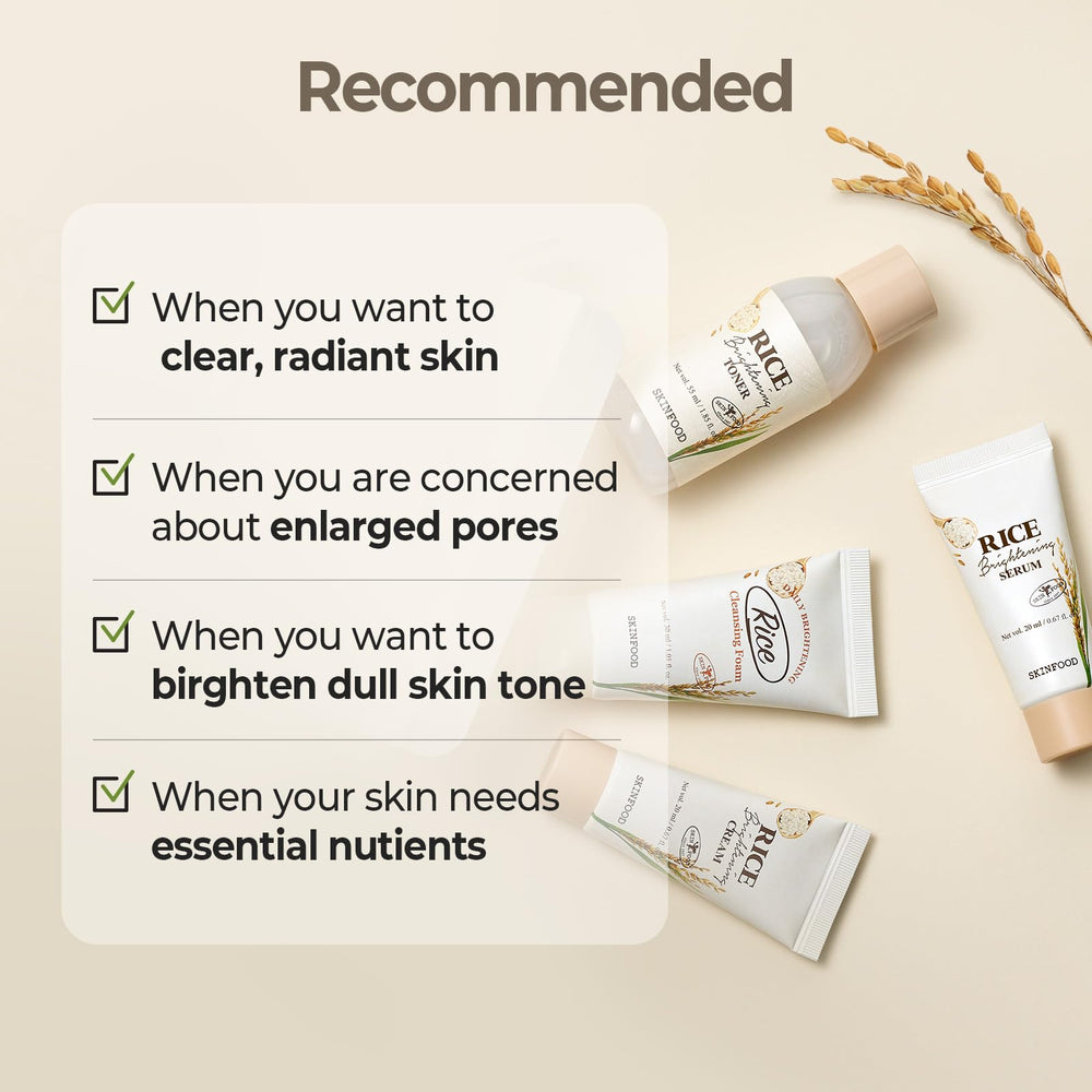SKINFOOD 1957 Routine steps graphic outlines cleansing, toning, serum, and moisturizer.
