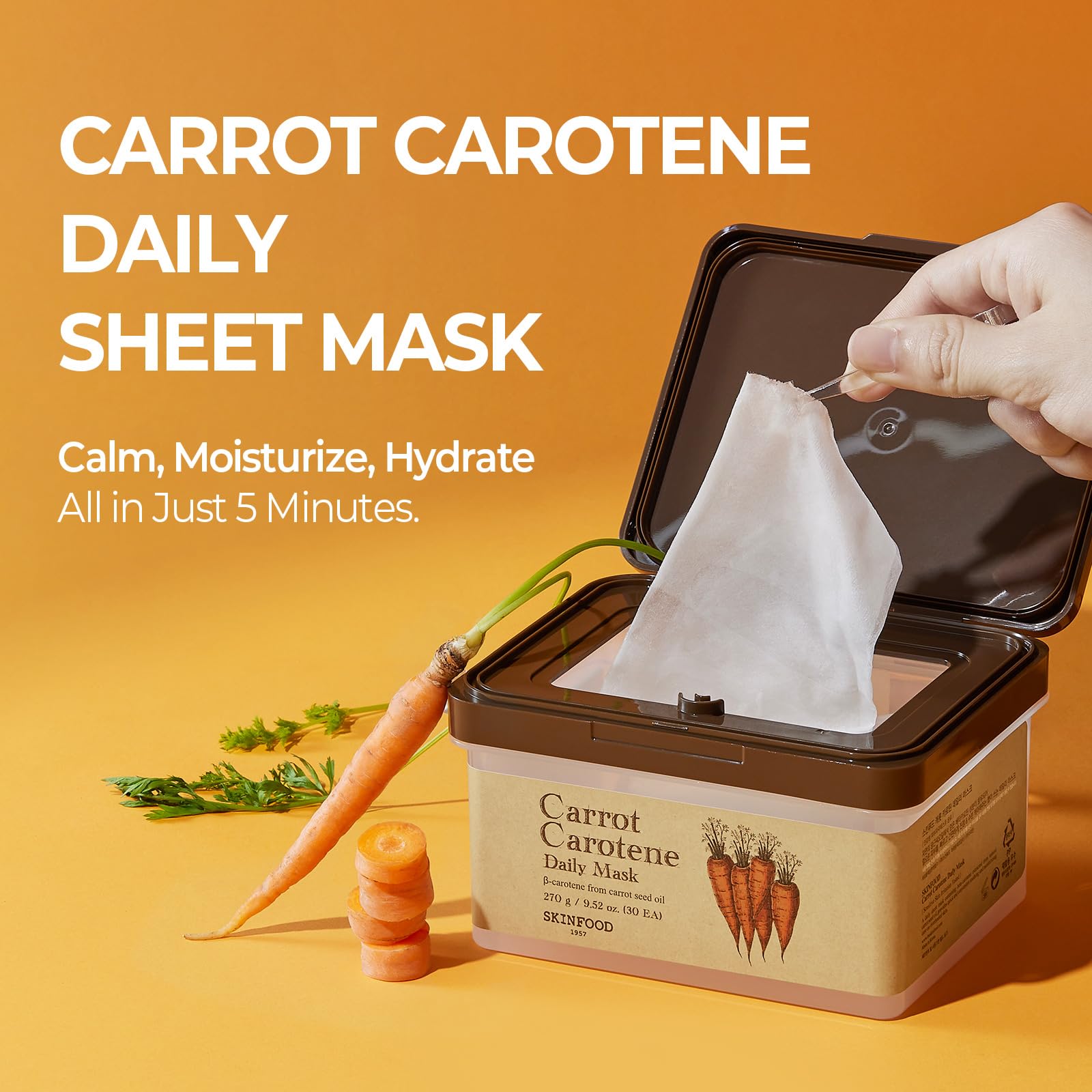 SKINFOOD Carrot Carotene Daily Mask sheet soaked with hydrating essence