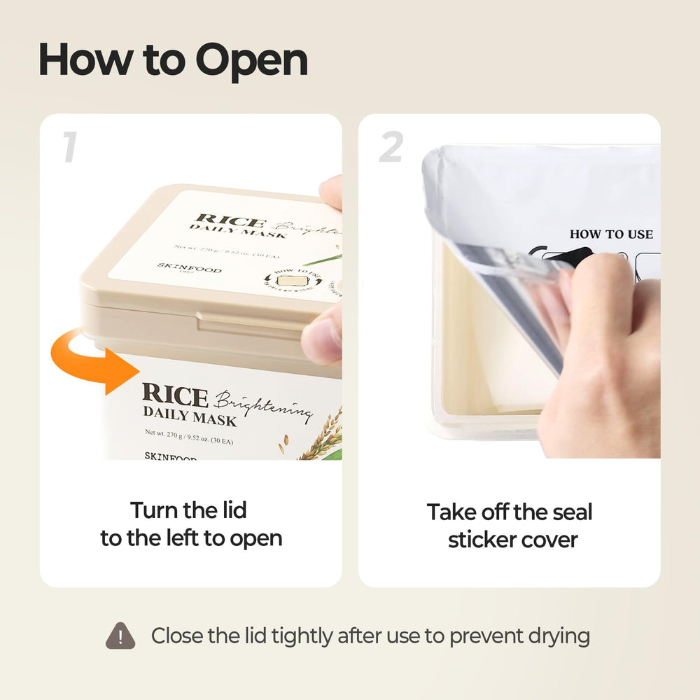 Scene of daily self-care with SKINFOOD Rice Daily Mask bulk-use pack