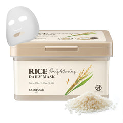 SKINFOOD Rice Daily Mask packaging shows a 30-piece bulk pack for daily hydration