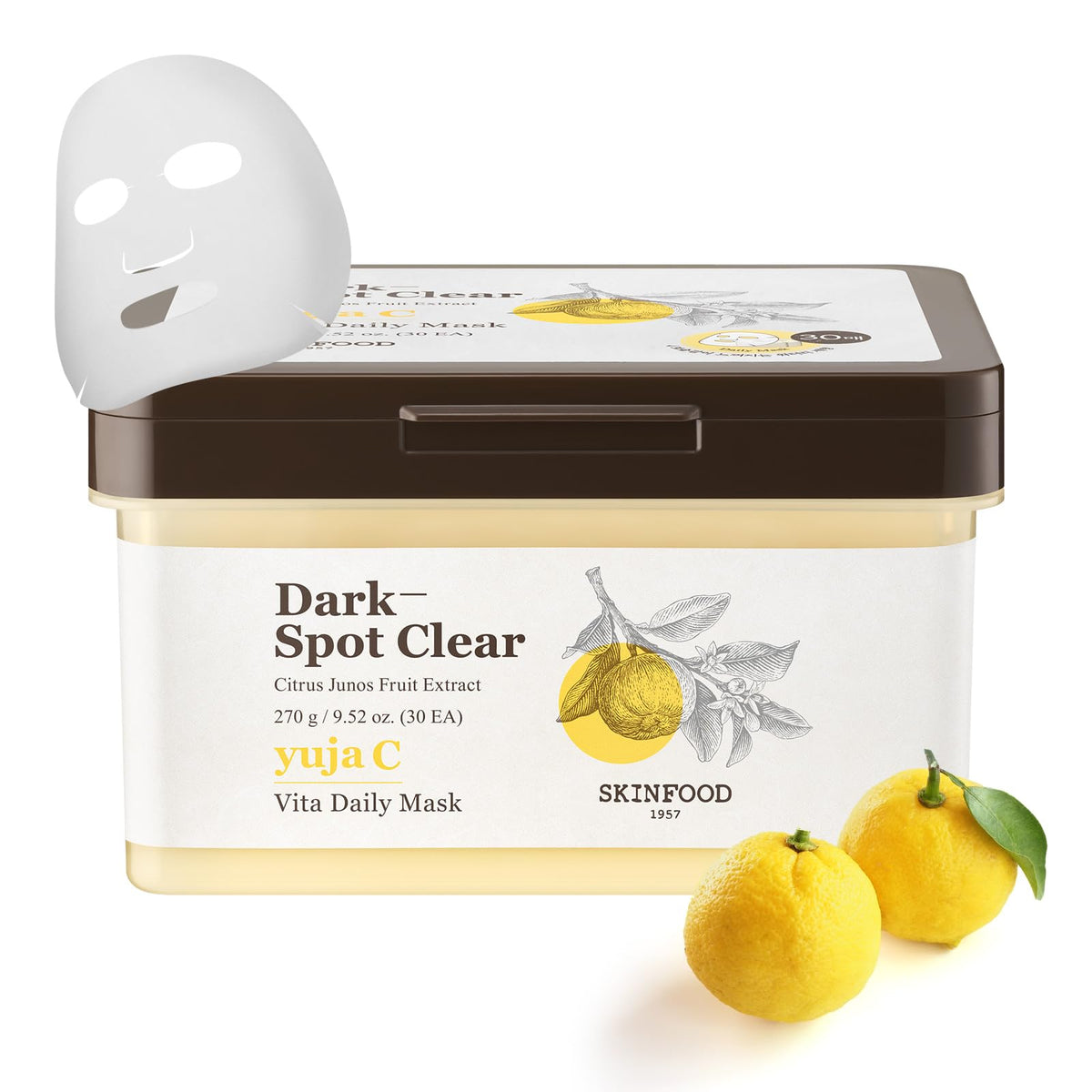 SKINFOOD Yuja C Vita Daily Mask bulk pack 30ea promotes convenient daily skincare and blemish care.