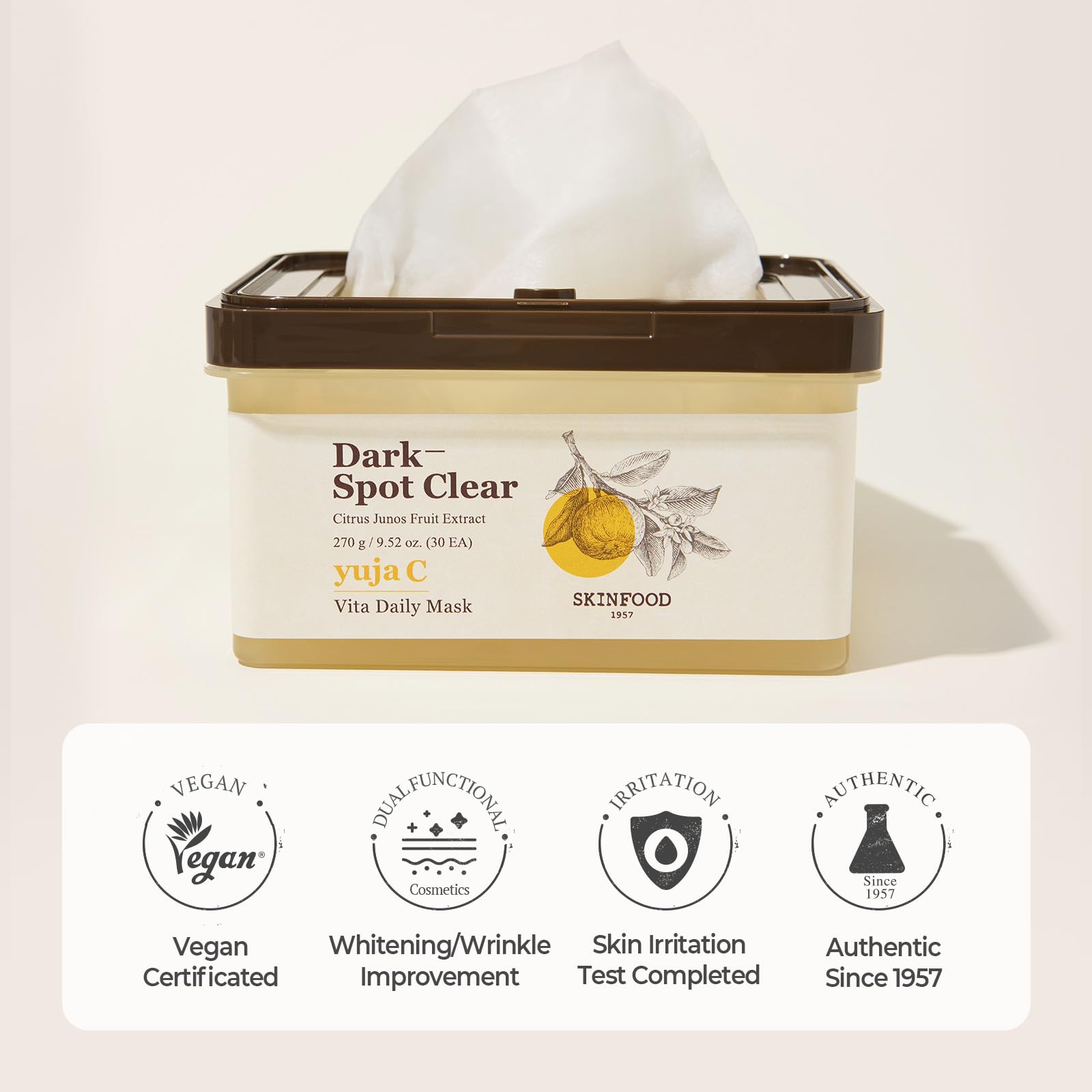 SKINFOOD Yuja C Vita Daily Mask premium sheet material for comfortable adhesion.