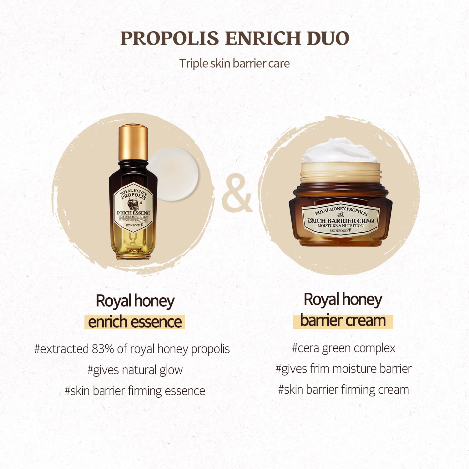 Bathroom setting featuring SKINFOOD 1957 Royal Honey Propolis Enrich Barrier Cream ritual