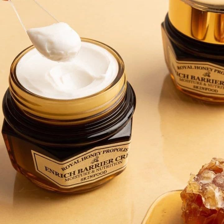SKINFOOD 1957 Royal Honey Propolis Enrich Barrier Cream jar closeup highlights rich texture for hydration