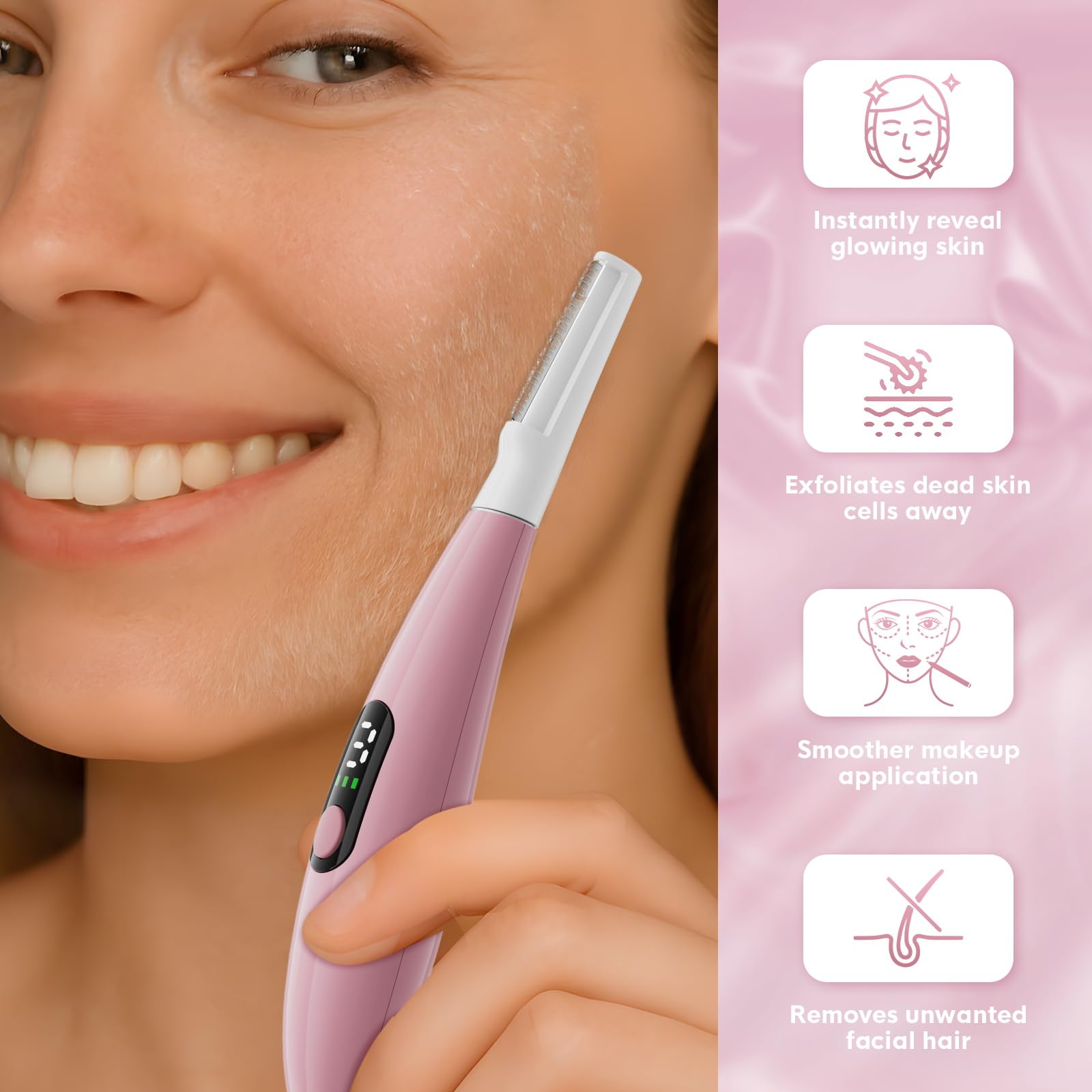 Skinharbor Sonic Dermaplane peach fuzz removal close-up shows precision exfoliation
