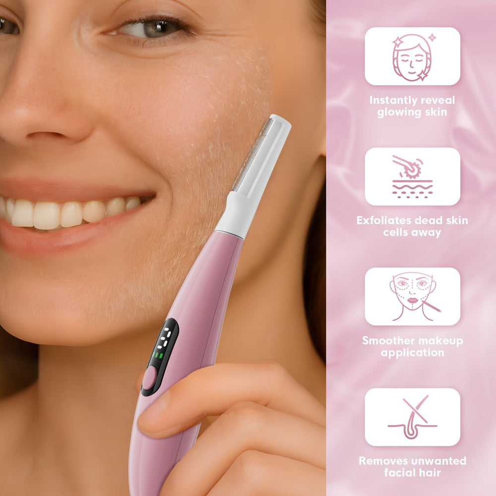 Skinharbor Sonic Dermaplane peach fuzz removal close-up shows precision exfoliation
