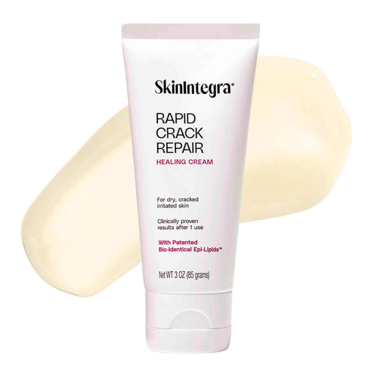 SkinIntegra Rapid Crack Repair Cream jar closeup highlighting fragrance-free barrier protection.